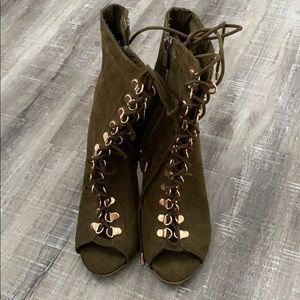 Velvet lace up booties